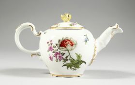 A LOVELY VIENNA BULLET SHAPED TEA POT AND COVER, with flower knop handles and painted with flowers.