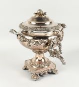 A GOOD OLD SHEFFIELD PLATE CIRCULAR SAMOVAR with cast decoration, scrolls acanthus etc., with looped