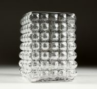 A DARLINGTON SQUARE BUBBLE DESIGN GLASS VASE. signed, 9 ins.