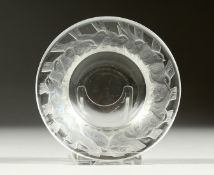 A SMALL LALIQUE DISH with birds. 3.5ins diameter, etched Lalique Freres.