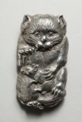 A CAST SILVER JAPANESE CAT WITH A RAT VESTA CASE