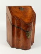 A GEORGE III MAHOGANY KNIFE BOX with fitted interior 9ins wide, 13.5ins high