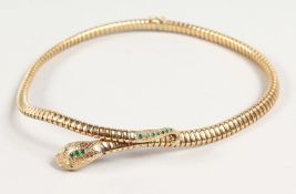 A GOOD 9CT GOLD SNAKE NECKLACE set with rubies.