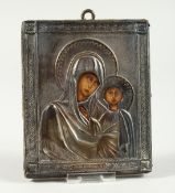 A RUSSIAN SILVER MOUNTED ICON 5 x 4 ins