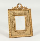 A GOOD PALAIS GILT AND FABRIC PHOTOGRAPH FRAME 8.5ins x 5.75ins