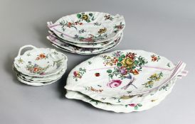 A SUPERB WORCESTER PORCELAIN LEAF SHAPED DESSERT SET, CIRCA. 1765, comprising; two large leaf shaped