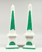 A GOOD PAIR OF MARBLE AND MALACHITE OBELISKS. 6