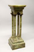 A VERY GOOD LATE 19TH CENTURY ONYX AND ORMOLU PEDESTAL, the square top supported on an arcadian