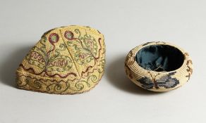 A FINELY EMBROIDERED HAT AND A BOWL
