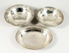 THREE STERLING SILVER GOLF TROPHY DISHES 1928, 1937, 1938 Weighs 25oz