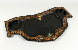 A VICTORIAN JENNENS & BETTRIDGE PAPIER MACHE STAND. 28ins long.