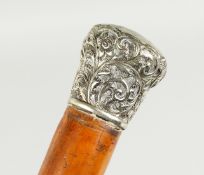 A VICTORIAN CANE with silver handle. Sheffield, 1890. 34ins long.