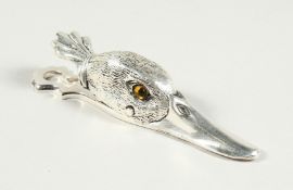 A SILVER PLATE DUCK'S HEAD PAPER CLIP 5ins long