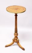 A GOOD 19TH CENTURY FRENCH CIRCULAR TOP TRIPOD TABLE, with cross hatch top, fluted column, ormalu