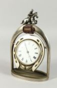 A GOOD EQUESTRIAN CLOCK ON A HORSE SHOE in a stirrup. 10.5ins high