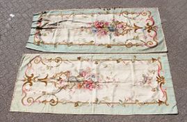 A SUPERB PAIR OF AUBUSSON FABRIC WALL HANGINGS. 8ft x 3ft 10ins.