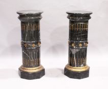 A SUPERB PAIR OF LOUIS XVTH DESIGN MARBLE, CIRCULAR FLUTED PEDESTALS with circular tops and