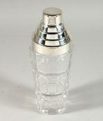 A GLASS AND PLATED TOP COCKTAIL SHAKER