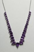 A SUPERB SILVER AMETHYST TEARDROP NECKLACE
