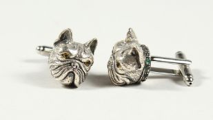 A PAIR OF FRENCH BULLDOG SILVER CUFF LINKS.