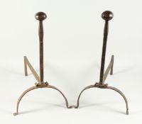 A PAIR OF 17TH CENTURY IRON FIRE DOGS