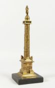 A GRAND TOUR BRONZE OF NAPOLEON'S COLUMN on a square marble base. 12ins high