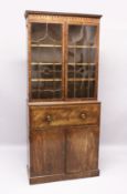 A GEORGE III MAHOGANY SECRETAIRE CUPBOARD BOOKCASE,with pendant moulded cornice, pair of astragal