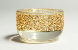 A SMALL DECORATIVE GLASS CANDLE STAND 2.5ins diameter