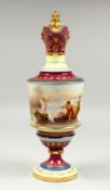 A GOOD LARGE VIENNA PORCELAIN EWER painted with a classical scene, lovers in a boat, by A.