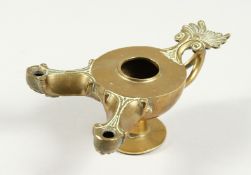 A GROUND TOUR DOUBLE SPOUT BRASS OIL LAMP