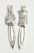 TWO SILVER BEATRIX POTTER BOOK MARKS