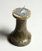 A SMALL SERPENTINE STONE TABLE TOP SUN DIAL 4ins high.