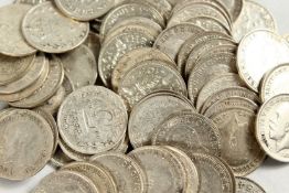 SEVENTY TWO SILVER THREE PENNY PIECES