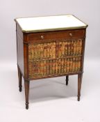 A GOOD 19TH CENTURY FRENCH RECTANGULAR TOP WITH MARBLE COMMODE, with a single drawer over book