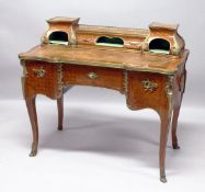 A GOOD LOUIS XVI STYLE KINGWOOD AND PARQUETRY INLAID WRITING DESK, the top with brass grilll, two