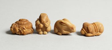 A SET OF FOUR CARVED BONE NETSUKE