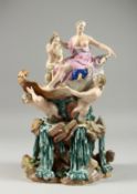 A GOOD LARGE MEISSEN PORCELAIN GROUP depicting Amphitrite and attendants. Cross swords mark in blue,