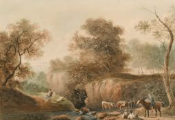 Thomas Barker of Bath (1769-1847) British. A Scene of Cattle Crossing a River with Figures