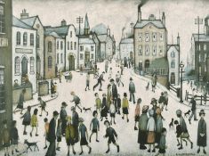 After Lowry, A print of a street scene with figures, 18