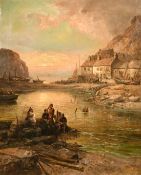 W. Ellis (19th century) A harbour view of Staithes, Yorkshire, oil on canvas, signed and inscribed