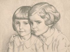 Harold Williamson (1898-1972) British, 'Jean and Angela', A study of two young girls, drypoint
