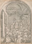 Marcantonio Raimond, after Durer, 16th century, Christ amongst the doctors, engraving, 11.5