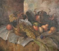 Carl Holger Fischer (1885-1955) Danish, A still life of mixed fruit and copper on a tabletop, oil on