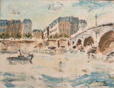 Julian Melgrave (20th century British), 'Port Marie', A view on the river Seine, oil on canvas,