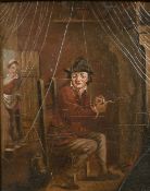 19th Century Dutch School. An Interior Scene of a Man Filling his Pipe with a Female Figure