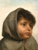 19th century Italian school, A head study of a young child, oil on canvas, indistinctly signed and