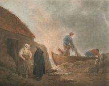 W. Ward after Morland, 'Fisherman Going Out', hand coloured Mezzotint, inscribed (Ward's name