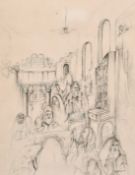 Baruch, A scene of elders reading manuscripts in a place of worship, mixed media, signed, 17