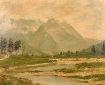 Otto Vaeltl (1885-1977) German, A mountainous river landscape, oil on canvas, signed, 25.5