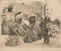 Erich Wolfsfield (1885-1956) German, A North African scene of figures on a street, etching, signed